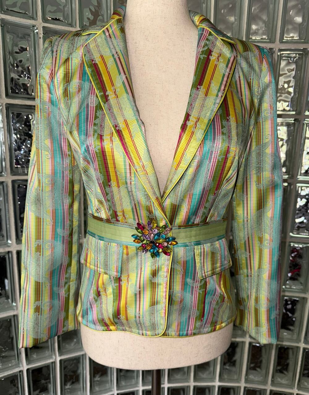 Cynthia Steffe Paisley Floral Beaded Fitted Striped Jacket Coat - Size XS - OE